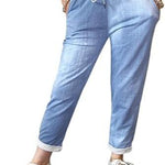Load image into Gallery viewer, LUXEDIVA  Women’s Ladies Denim Joggers Star Printed Sweatpants Floral Ribbed Waistband Trousers Ladies Casual Summer Drawstring Italian Gym Running Pants Plus Size 8-22
