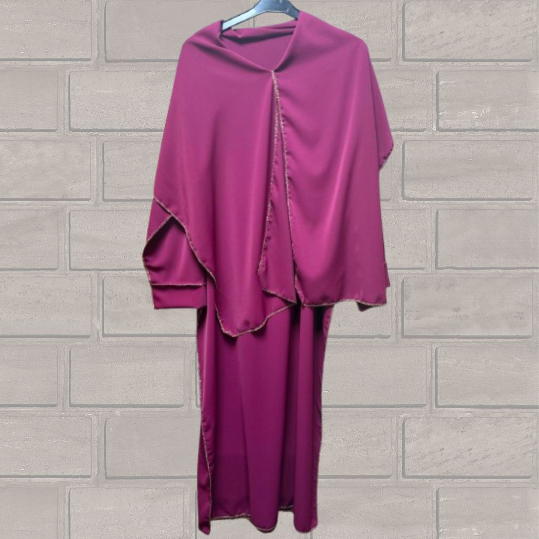 LUXE DIVA women’s gold trim abaya with matching scarf Islamic maxi dress