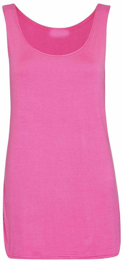 Ladies Scoop Neck long Sleeveless Stretch Plain Vest Strappy T-Shirt