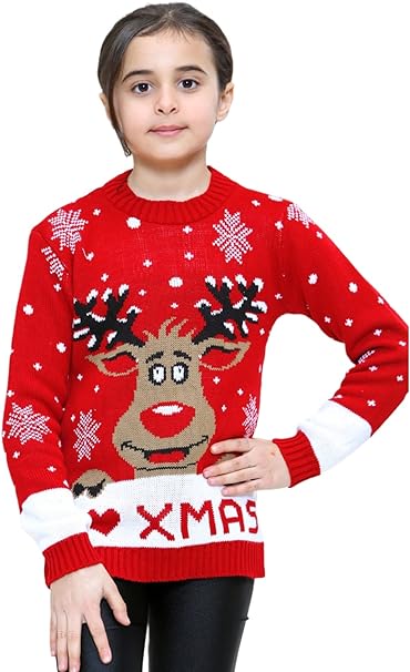 LUXE DIVA Kids Love Xmas Christmas Jumper Unisex Rudolph