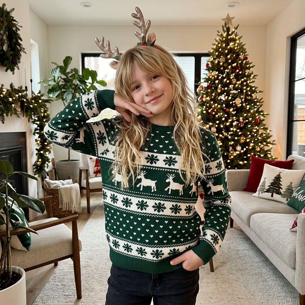 LUX DIVA Kids Knitted Christmas Jumper – Festive Long Sleeve Xmas Sweater