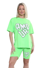 Load image into Gallery viewer, LUXE DIVA Womens Lounge Wear Amour Print Cycling Shorts Co ord T-shirt Set
