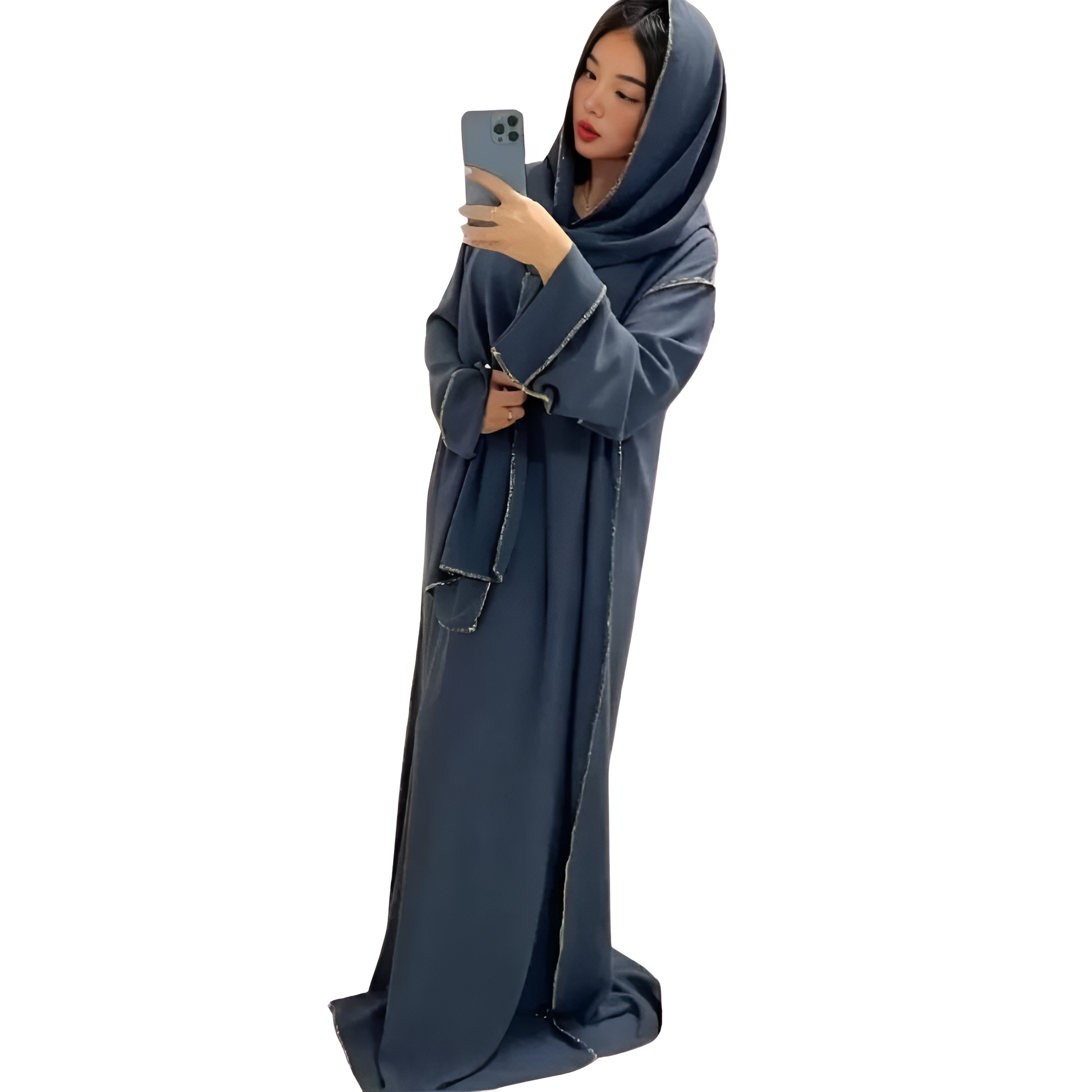 LUXE DIVA women’s gold trim abaya with matching scarf Islamic maxi dress