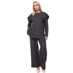 Load image into Gallery viewer, LUXE DIVA Ladies Frill arm Long Sleeve 2pcs Women&#39;s Wide Flared Leggings Trouser Loungewear Suit
