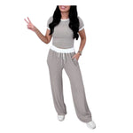 Load image into Gallery viewer, LUXE DIVA Ladies Ribbed Contrast Cap Sleeve Crop Top &amp; Trouser 2 Piece Co ord Set 8-18 Comfort Fit Womenswear Chic Comfortable Cropped Suits Lady Basic

