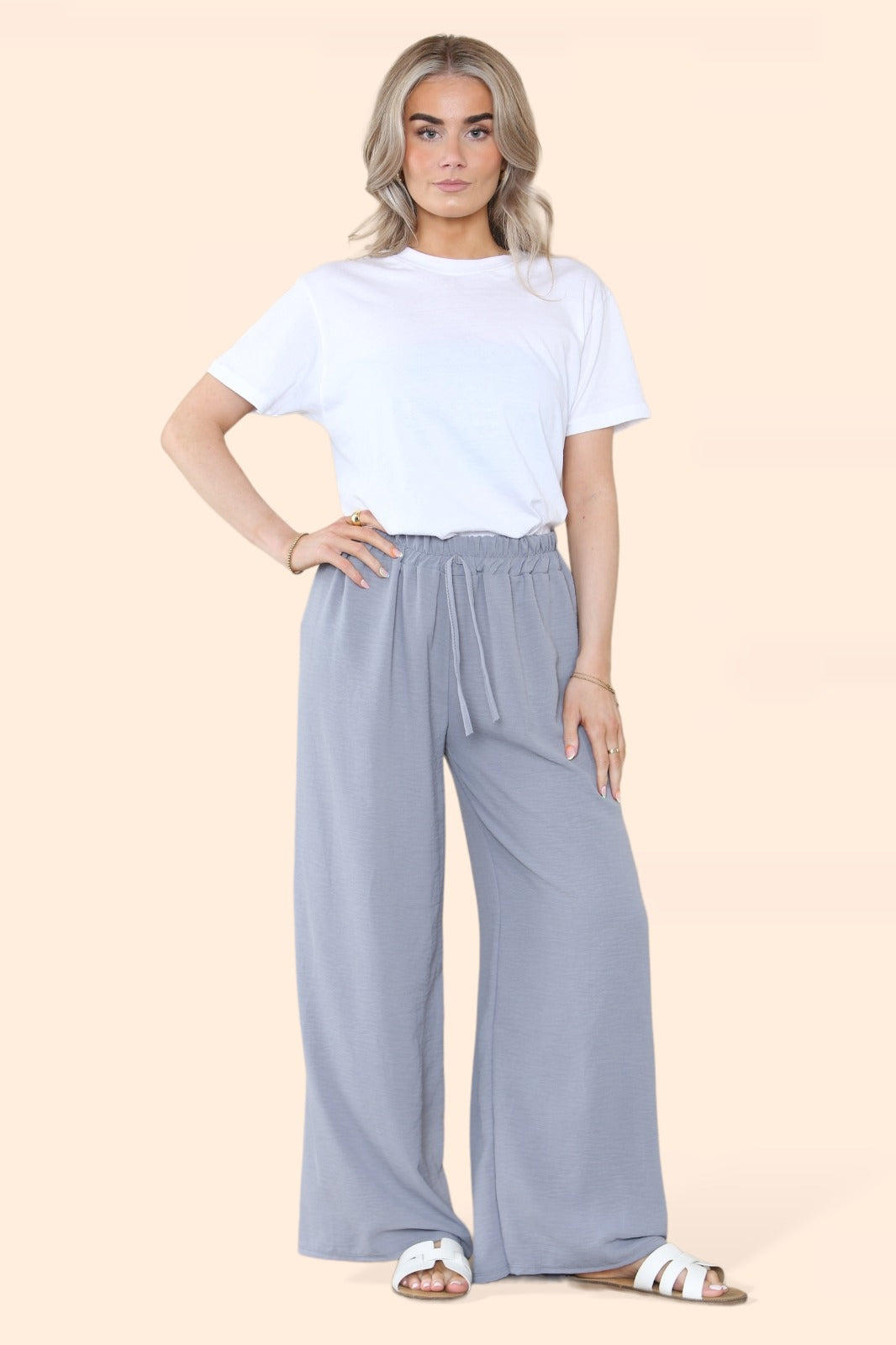 LUXEDIVA WOMENS LADIES WIDE LEG DRAWSTRING PLAZZO BOTTOM TROUSER PANT