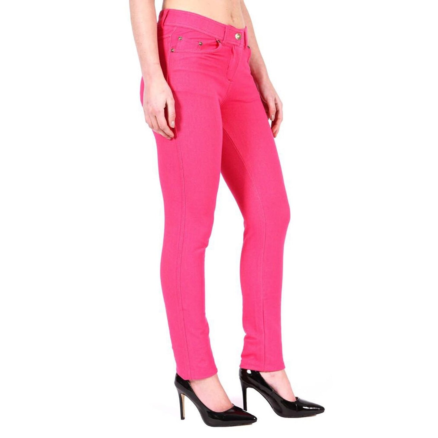 LUXE DIVA Ladies Women & Girls Stretch Denim Look Skinny Jeggings Leggings with Zip and Pockets UK Size 10-22