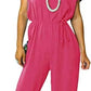 LUXE DIVA Womens V Neck Tie Belted Waist Parachute Wide Leg Jumpsuit Ladies Harem Playsuit