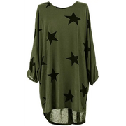 Italian Womens Ladies Batwing Stars Print High Low Hem