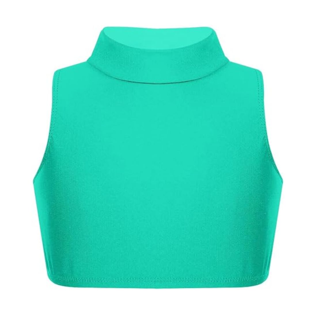 LUXE DIVA Girls Gymnastics Crop Tops – Kids Sleeveless Turtle Neck Crop Top for Dance, Yoga, Sports, Running – Plain Summer Vest Activewear for Girls Ages 5-13 Years