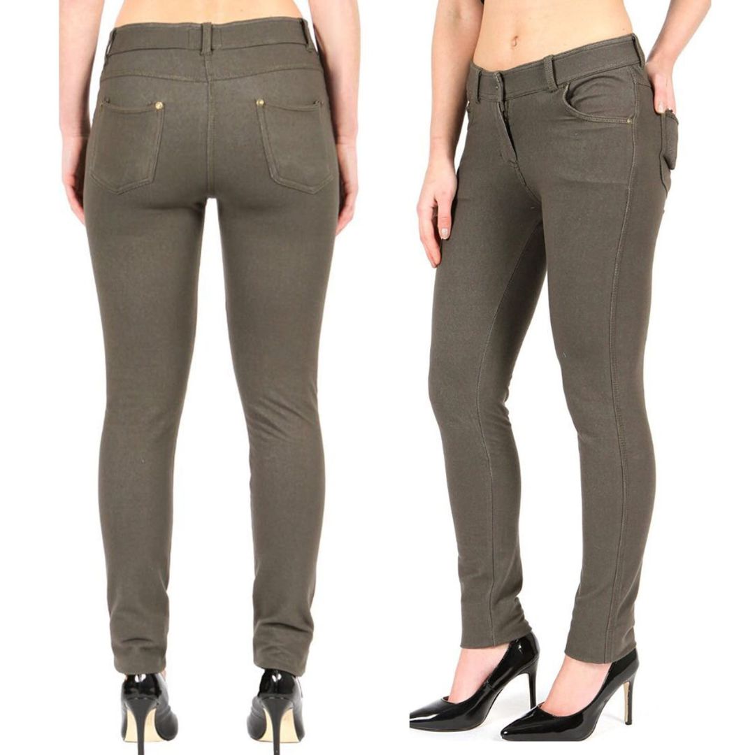 LUXE DIVA Ladies Women & Girls Stretch Denim Look Skinny Jeggings Leggings with Zip and Pockets UK Size 10-22