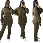 Load image into Gallery viewer, LUXE DIVA Womens Ladies Chunky Knitted High Roll Bottoms Set Loungewear Suit Tracksuit

