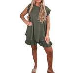 Load image into Gallery viewer, LUXE DIVA Womens Ladies Frill Sleeve Top With Shorts Two Piece Co ord Set Tracksuit 8-22
