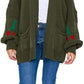 LUXE DIVA Womens Knitted Cherry Print Balloon Sleeves Cardigan
