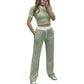 LUXE DIVA Ladies Ribbed Contrast Cap Sleeve Crop Top & Trouser 2 Piece Co ord Set 8-18 Comfort Fit Womenswear Chic Comfortable Cropped Suits Lady Basic