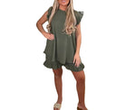 Load image into Gallery viewer, LUXEDIVA Italian Womens Ladies Frill Sleeve 2 Pcs Short Set
