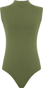 Load image into Gallery viewer, Womens Polo Turtle Neck Bodysuit Ladies Sleeveless Leotard Plain Stretchy Plunge Casual Party T-Shirt Top Sizes 8-14
