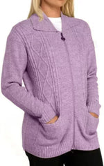 Load image into Gallery viewer, LUXE DIVA Womens Collar Zip Cable Knit Cardigan Ladies Long Sleeve Pullover Pocket Jumper
