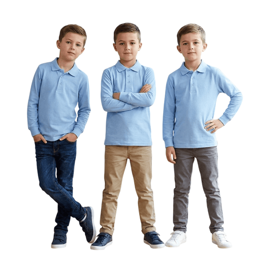 LUXE DIVA Boys Polo Shirts - LUXE DIVALUXE DIVA Boys Polo ShirtsLUXE DIVALUXE DIVApx3GirlLSPoloShirtSBlue3-4LUXE DIVA Boys Polo Shirts3-4 yearsPack of 3 Sky Blue