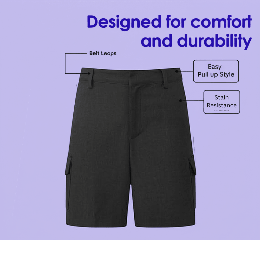 LUXE DIVA Boys School Uniform Cargo Shorts, Teflon - Coated Plain Elasticated Waist Boys Shorts with Zip and Clip Fastening, Black & Grey Uniform Summer Short Pants, Ages 3 - 13 Years - LUXE DIVALUXE DIVA Boys School Uniform Cargo Shorts, Teflon - Coated Plain Elasticated Waist Boys Shorts with Zip and Clip Fastening, Black & Grey Uniform Summer Short Pants, Ages 3 - 13 YearsCargo ShortLUXE DIVALUXE DIVABoysCargoShortGrey3-4LUXE DIVA Boys School Uniform Cargo Shorts, Teflon - Coated Plain Elasti