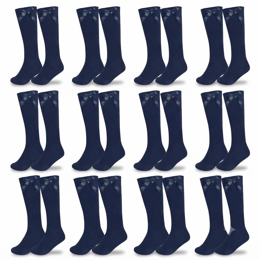 LUXE DIVA Cotton Rich Girls Knee High School Bow Socks Pack 3 6 12 - LUXE DIVALUXE DIVA Cotton Rich Girls Knee High School Bow Socks Pack 3 6 12Knee SocksLUXE DIVALUXE DIVAP12KneHiBowSockNvy2-3LUXE DIVA Cotton Rich Girls Knee High School Bow Socks Pack 3 6 122-3Navy Pack OF 12