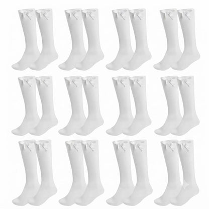 LUXE DIVA Cotton Rich Girls Knee High School Bow Socks Pack 3 6 12 - LUXE DIVALUXE DIVA Cotton Rich Girls Knee High School Bow Socks Pack 3 6 12Knee SocksLUXE DIVALUXE DIVAP12KneHiBowSockWhite2-3LUXE DIVA Cotton Rich Girls Knee High School Bow Socks Pack 3 6 122-3White Pack OF 12