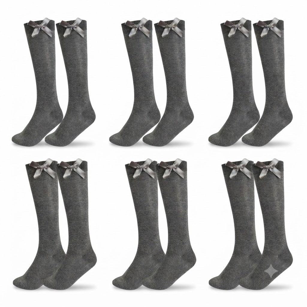 LUXE DIVA Cotton Rich Girls Knee High School Bow Socks Pack 3 6 12 - LUXE DIVALUXE DIVA Cotton Rich Girls Knee High School Bow Socks Pack 3 6 12Knee SocksLUXE DIVALUXE DIVAP6KneHiBowSockGry2-3LUXE DIVA Cotton Rich Girls Knee High School Bow Socks Pack 3 6 122-3Grey Pack OF 6