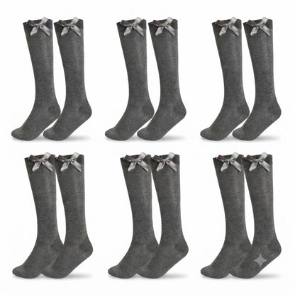 LUXE DIVA Cotton Rich Girls Knee High School Bow Socks Pack 3 6 12 - LUXE DIVALUXE DIVA Cotton Rich Girls Knee High School Bow Socks Pack 3 6 12Knee SocksLUXE DIVALUXE DIVAP6KneHiBowSockGry2-3LUXE DIVA Cotton Rich Girls Knee High School Bow Socks Pack 3 6 122-3Grey Pack OF 6
