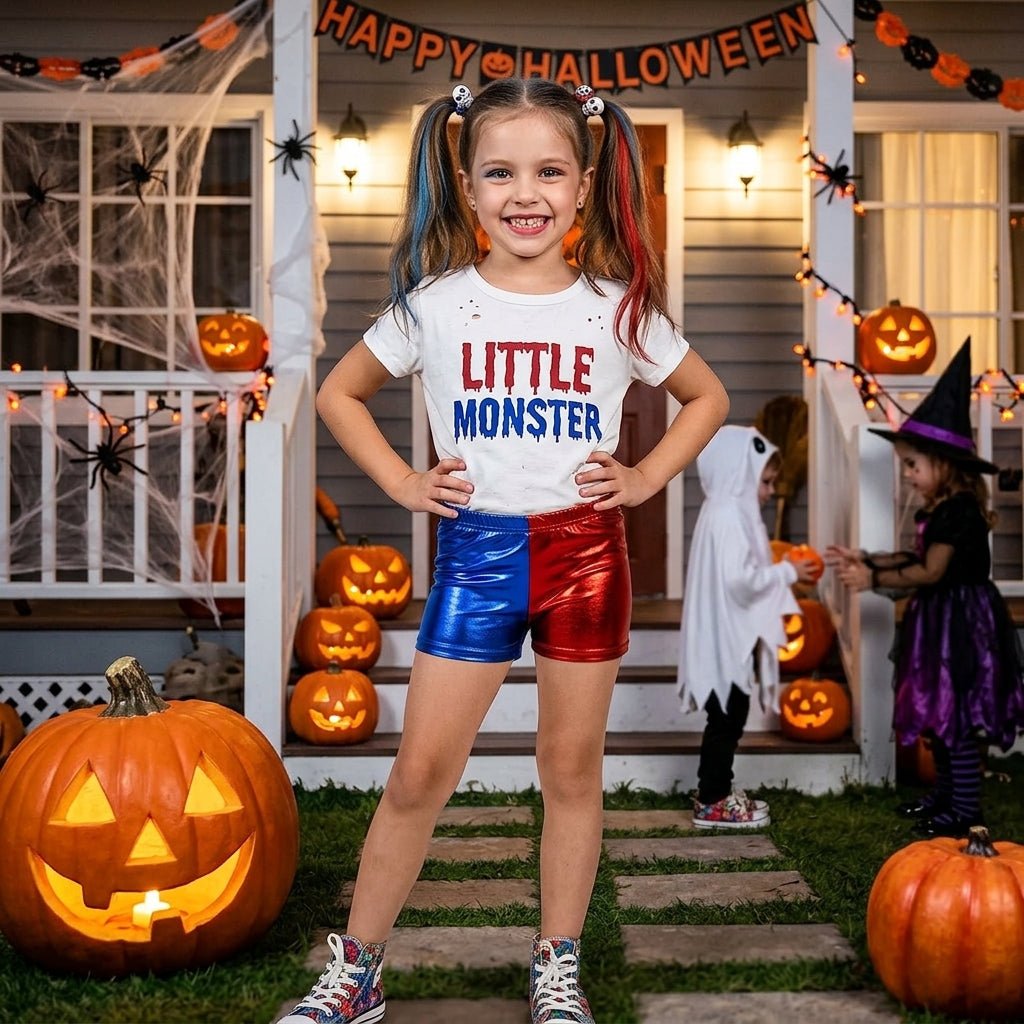 LUXE DIVA Crop top,Hotpant,Legging & Vest Crop Top and Hot Pants Set - LUXE DIVALUXE DIVA Crop top,Hotpant,Legging & Vest Crop Top and Hot Pants SetMetallic setLUXE DIVALUXE DIVALUXE DIVA Crop top,Hotpant,Legging & Vest Crop Top and Hot Pants Set3-4 yearsRed & Blue Hotpant