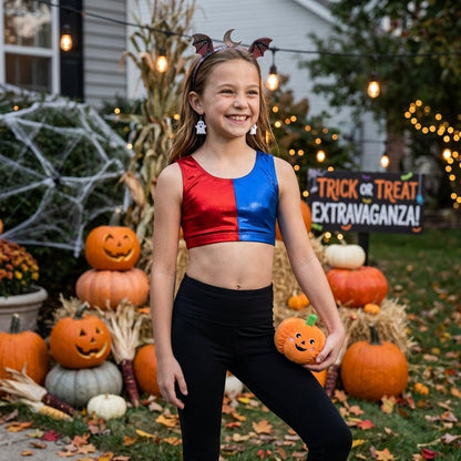 LUXE DIVA Crop top,Hotpant,Legging & Vest Crop Top and Hot Pants Set - LUXE DIVALUXE DIVA Crop top,Hotpant,Legging & Vest Crop Top and Hot Pants SetMetallic setLUXE DIVALUXE DIVALUXE DIVA Crop top,Hotpant,Legging & Vest Crop Top and Hot Pants Set3-4 yearsREd & Blue Vest