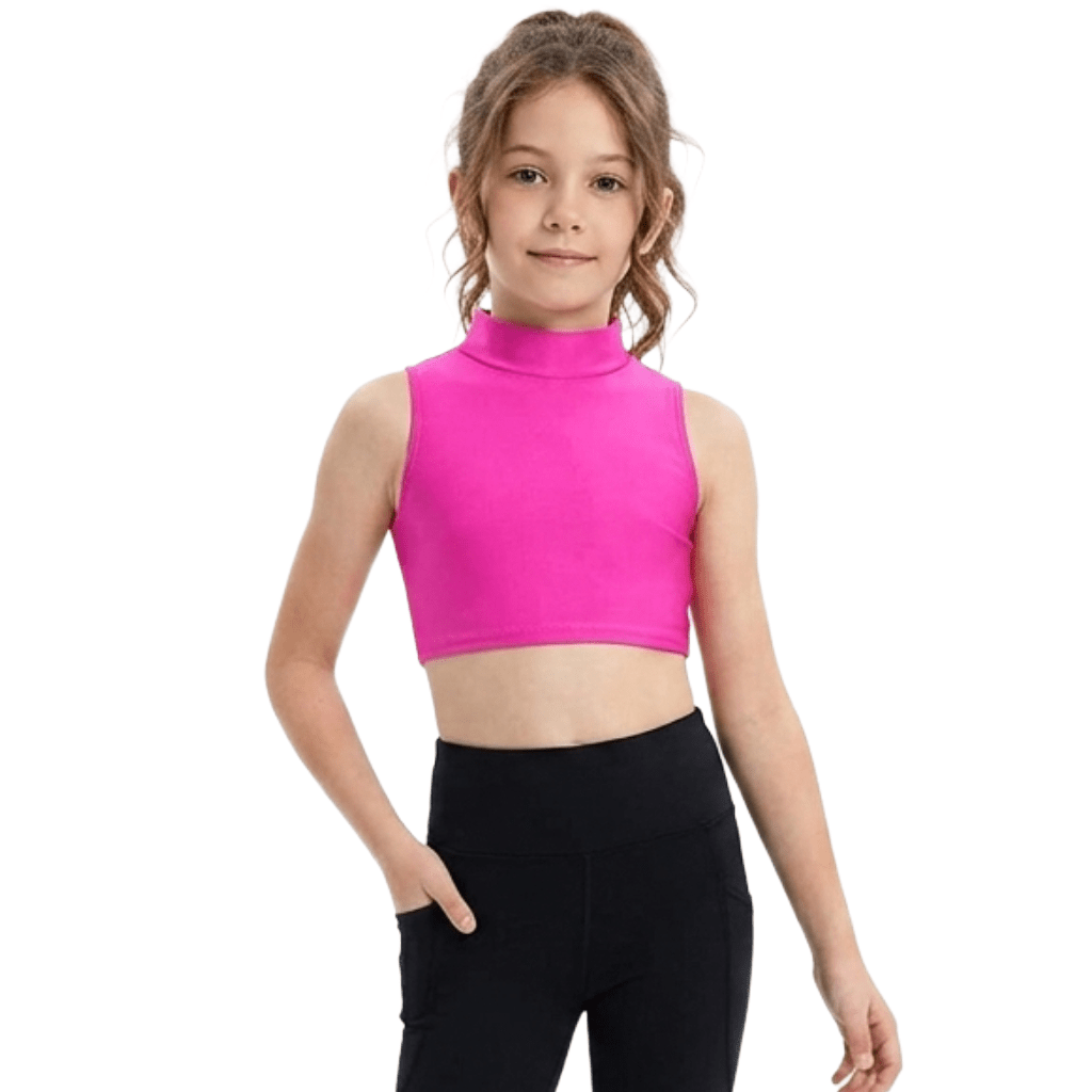 LUXE DIVA Girls Mock Neck Crop Top for Dance & Sports - LUXE DIVALUXE DIVA Girls Mock Neck Crop Top for Dance & SportsLUXE DIVALUXE DIVASLPMcropTopFuchsia3-4LUXE DIVA Girls Mock Neck Crop Top for Dance & Sports3-4 yearsfuchsia