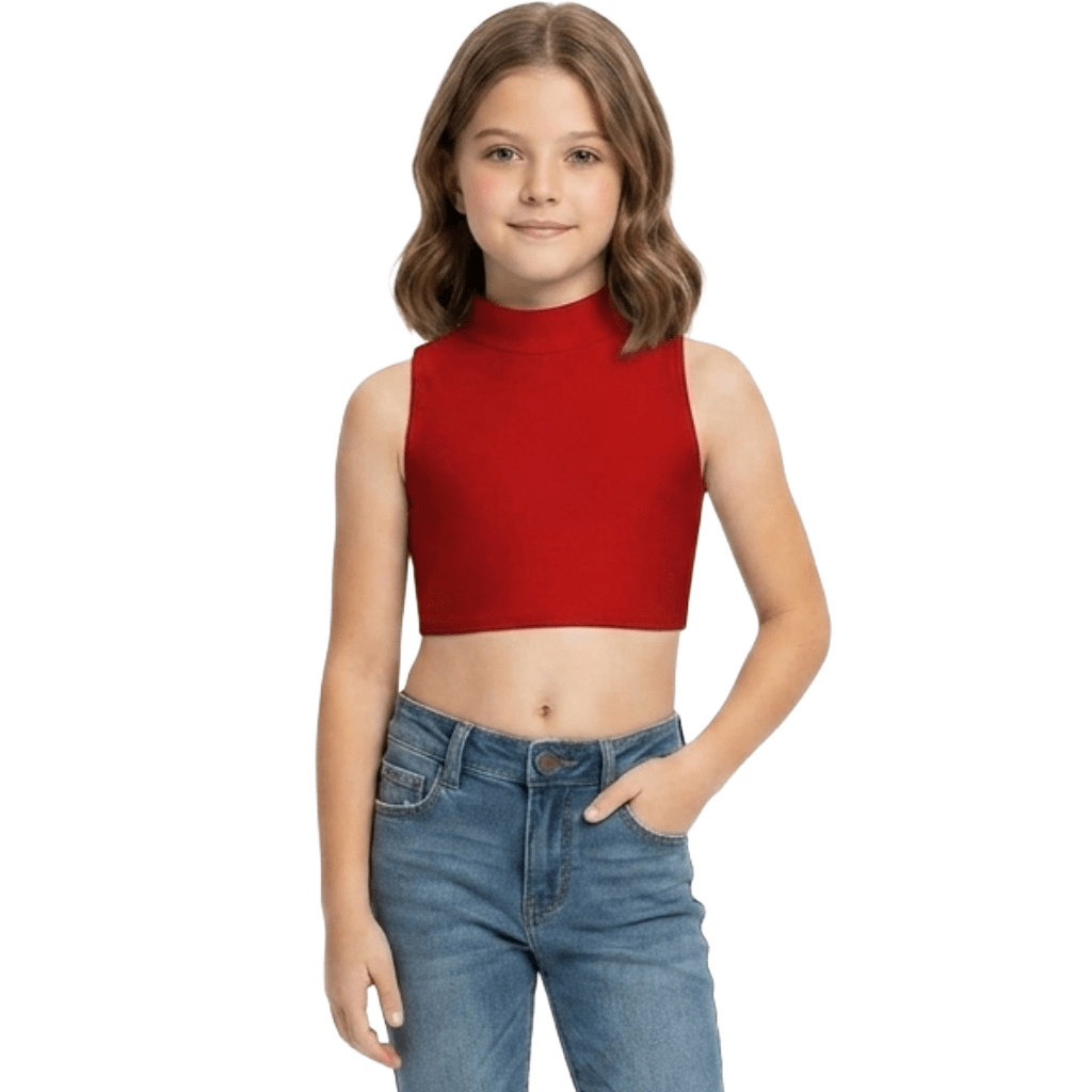LUXE DIVA Girls Mock Neck Crop Top for Dance & Sports - LUXE DIVALUXE DIVA Girls Mock Neck Crop Top for Dance & SportsLUXE DIVALUXE DIVASLPMcropTopRed3-4LUXE DIVA Girls Mock Neck Crop Top for Dance & Sports3-4 yearsRed