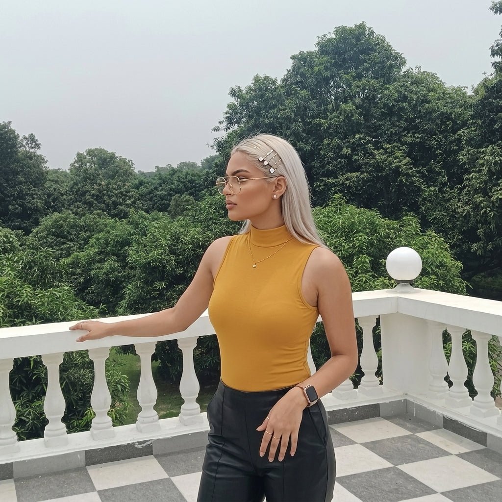 LUXE DIVA High Turtle Polo Neck Vest Top - LUXE DIVALUXE DIVA High Turtle Polo Neck Vest TopHigh Turtle Polo Neck Vest TopLUXE DIVALUXE DIVASLPoloTshirtMustardSMLUXE DIVA High Turtle Polo Neck Vest Top8-10Mustard