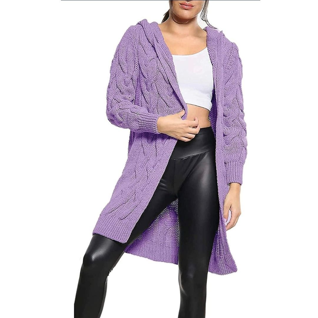 LUXE DIVA LADIES CABLE ALL - OVER HOODED ITALIAN KNITTED OPEN FRONT STYLE CARDIGAN - LUXE DIVALUXE DIVA LADIES CABLE ALL - OVER HOODED ITALIAN KNITTED OPEN FRONT STYLE CARDIGANOversize CoatLUXE DIVALUXE DIVALSHodKnitLongCardiLilac8-14LUXE DIVA LADIES CABLE ALL - OVER HOODED ITALIAN KNITTED OPEN FRONT STYLE CARDIGANOne Size 8 - 14Lilac