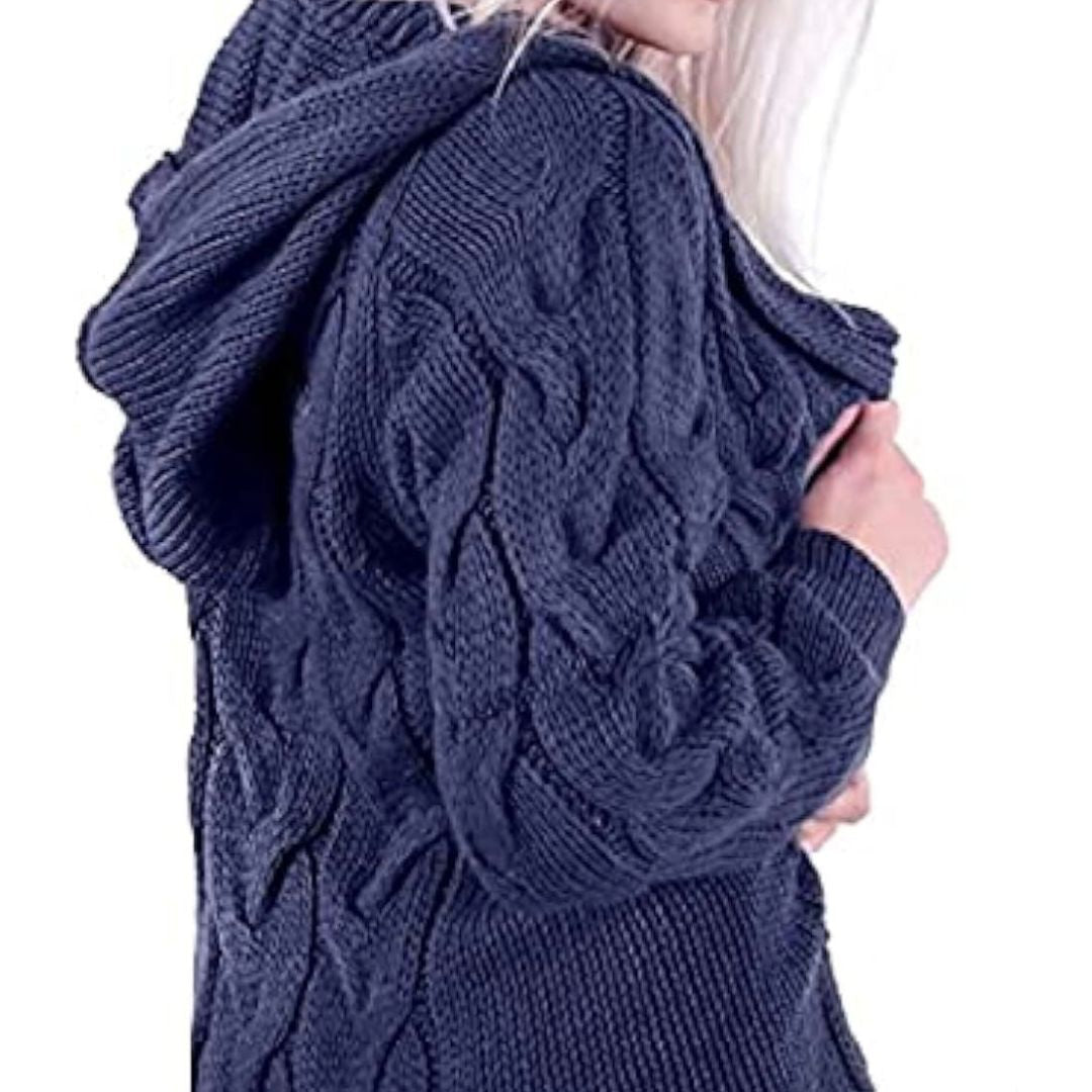 LUXE DIVA LADIES CABLE ALL - OVER HOODED ITALIAN KNITTED OPEN FRONT STYLE CARDIGAN - LUXE DIVALUXE DIVA LADIES CABLE ALL - OVER HOODED ITALIAN KNITTED OPEN FRONT STYLE CARDIGANOversize CoatLUXE DIVALUXE DIVALSHodKnitLongCardiNavy8-14LUXE DIVA LADIES CABLE ALL - OVER HOODED ITALIAN KNITTED OPEN FRONT STYLE CARDIGANOne Size 8 - 14Navy
