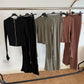 LUXE DIVA Ladies heavy Ribbed zipper two piece long sleeve top and flared trouser - LUXE DIVALUXE DIVA Ladies heavy Ribbed zipper two piece long sleeve top and flared trouserRibbed zipperLUXE DIVALUXE DIVALSRibZipTrouSetKhakiXSLUXE DIVA Ladies heavy Ribbed zipper two piece long sleeve top and flared trouserXSKhaki