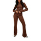 LUXE DIVA Ladies heavy Ribbed zipper two piece long sleeve top and flared trouser - LUXE DIVALUXE DIVA Ladies heavy Ribbed zipper two piece long sleeve top and flared trouserRibbed zipperLUXE DIVALUXE DIVALSRibZipTrouSetBrownXSLUXE DIVA Ladies heavy Ribbed zipper two piece long sleeve top and flared trouserXSBrown