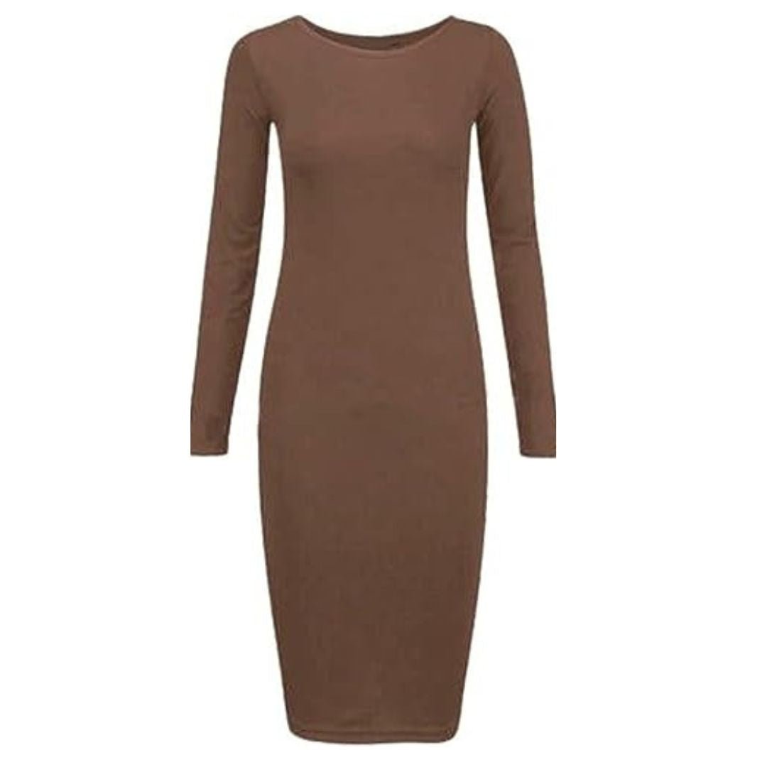 LUXE DIVA Ladies Womens Long Sleeve Stretch Jersey Bodycon Printed MIDI Dress Plus Size - LUXE DIVALUXE DIVA Ladies Womens Long Sleeve Stretch Jersey Bodycon Printed MIDI Dress Plus SizeBodyconLUXE DIVALUXE DIVALSRNMidiDresBrownSMLUXE DIVA Ladies Womens Long Sleeve Stretch Jersey Bodycon Printed MIDI Dress Plus SizeSMBrown