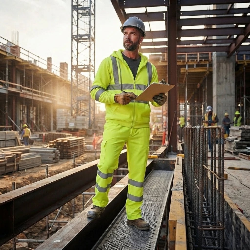 LUXE DIVA Men's Hi Vis Trousers & Plain Hoodie High Visibility Reflective Workwear Set - LUXE DIVALUXE DIVA Men's Hi Vis Trousers & Plain Hoodie High Visibility Reflective Workwear SetLUXE DIVALUXE DIVAHiVis2pcZippHoodiTroSetYellowSLUXE DIVA Men's Hi Vis Trousers & Plain Hoodie High Visibility Reflective Workwear SetSZipper Yellow - Set