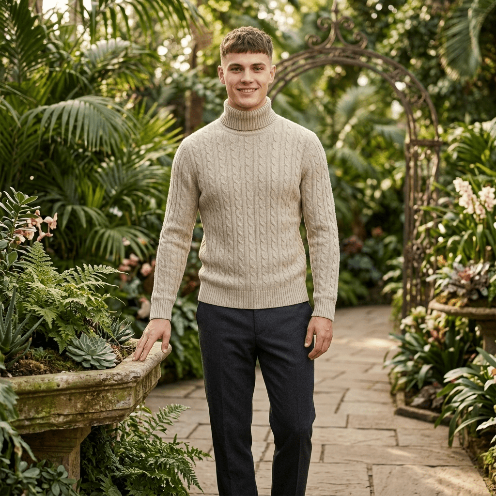 LUXE DIVA Men’s Textured Knit Roll Neck Jumper Casual Long Sleeve Sweater - LUXE DIVALUXE DIVA Men’s Textured Knit Roll Neck Jumper Casual Long Sleeve SweaterSweatshirtLUXE DIVALUXE DIVALDMenLSPNCablJumpStoneSLUXE DIVA Men’s Textured Knit Roll Neck Jumper Casual Long Sleeve SweaterSstone
