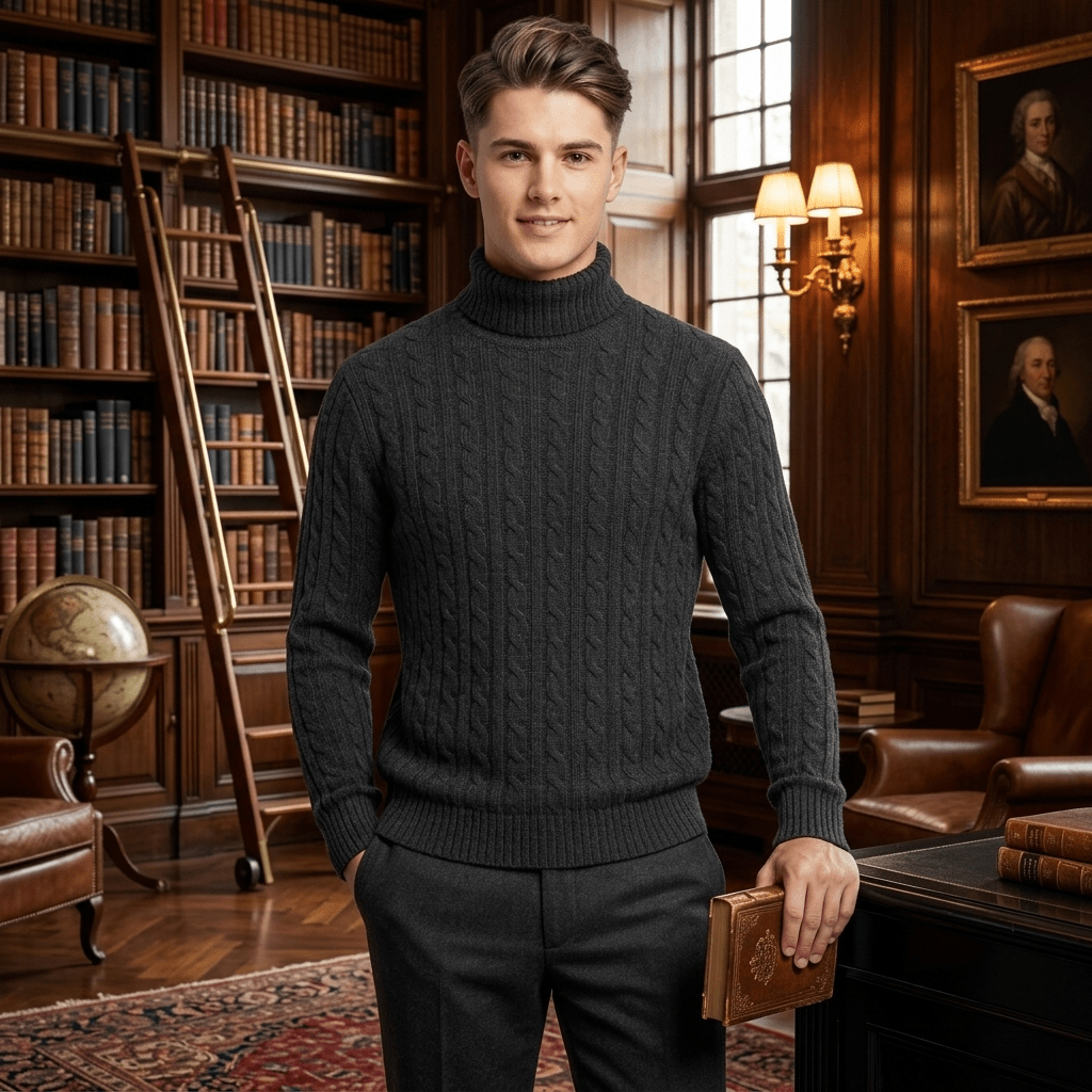 LUXE DIVA Men’s Textured Knit Roll Neck Jumper Casual Long Sleeve Sweater - LUXE DIVALUXE DIVA Men’s Textured Knit Roll Neck Jumper Casual Long Sleeve SweaterSweatshirtLUXE DIVALUXE DIVALDMenLSPNCablJumpCharSLUXE DIVA Men’s Textured Knit Roll Neck Jumper Casual Long Sleeve SweaterScharcoal