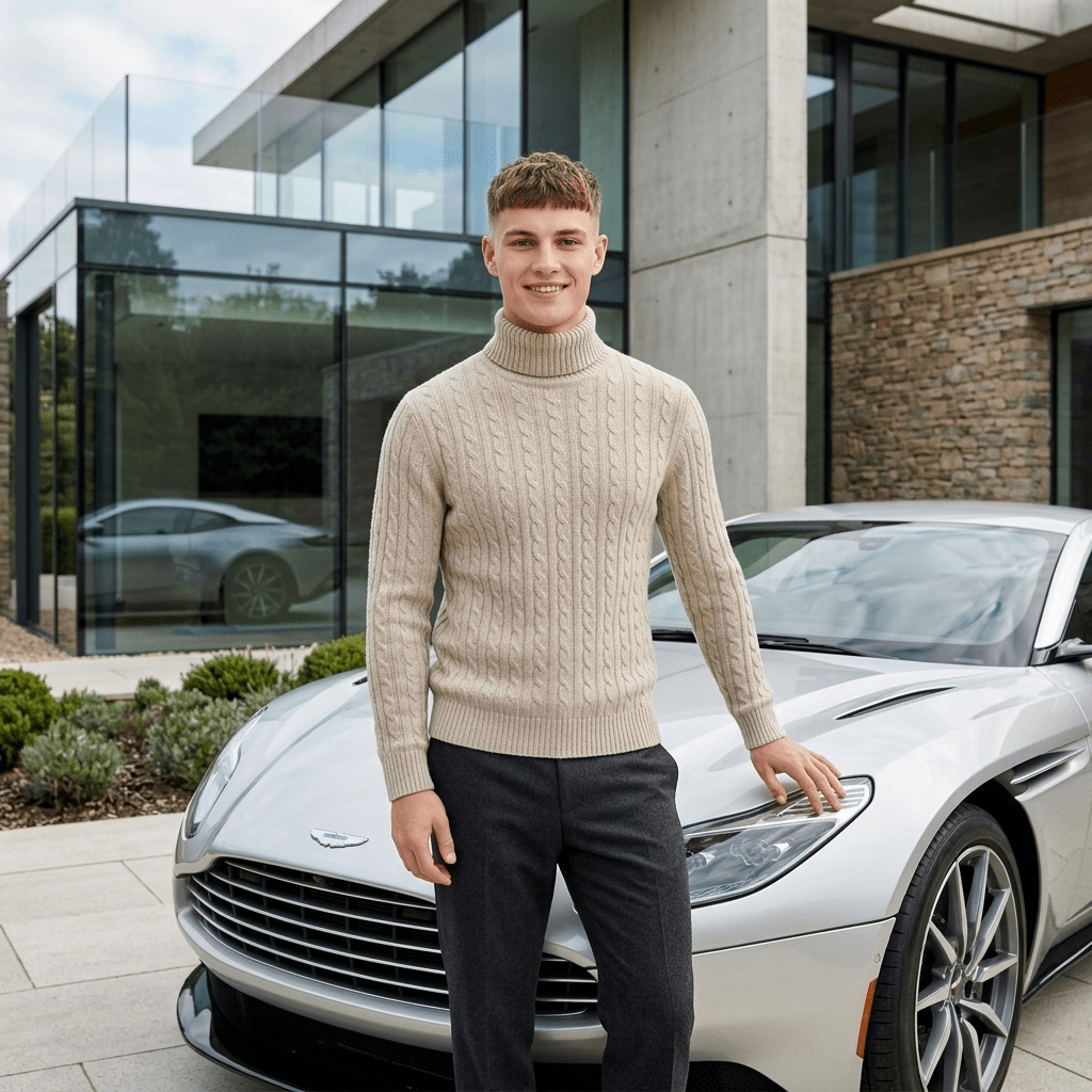 LUXE DIVA Men’s Textured Knit Roll Neck Jumper Casual Long Sleeve Sweater - LUXE DIVALUXE DIVA Men’s Textured Knit Roll Neck Jumper Casual Long Sleeve SweaterSweatshirtLUXE DIVALUXE DIVALDMenLSPNCablJumpBeigeSLUXE DIVA Men’s Textured Knit Roll Neck Jumper Casual Long Sleeve SweaterSBeige