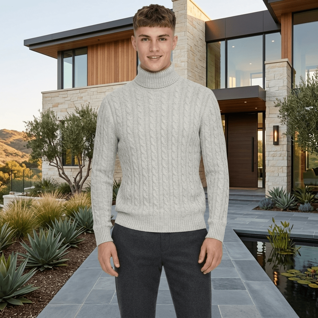 LUXE DIVA Men’s Textured Knit Roll Neck Jumper Casual Long Sleeve Sweater - LUXE DIVALUXE DIVA Men’s Textured Knit Roll Neck Jumper Casual Long Sleeve SweaterSweatshirtLUXE DIVALUXE DIVALDMenLSPNCablJumpGreySLUXE DIVA Men’s Textured Knit Roll Neck Jumper Casual Long Sleeve SweaterSGray