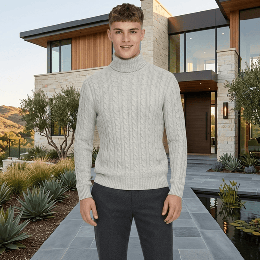 LUXE DIVA Men’s Textured Knit Roll Neck Jumper Casual Long Sleeve Sweater - LUXE DIVALUXE DIVA Men’s Textured Knit Roll Neck Jumper Casual Long Sleeve SweaterSweatshirtLUXE DIVALUXE DIVALDMenLSPNCablJumpGreySLUXE DIVA Men’s Textured Knit Roll Neck Jumper Casual Long Sleeve SweaterSGray