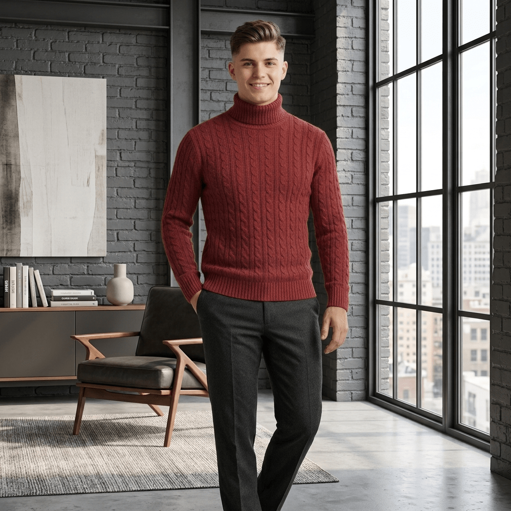 LUXE DIVA Men’s Textured Knit Roll Neck Jumper Casual Long Sleeve Sweater - LUXE DIVALUXE DIVA Men’s Textured Knit Roll Neck Jumper Casual Long Sleeve SweaterSweatshirtLUXE DIVALUXE DIVALDMenLSPNCablJumpCharSLUXE DIVA Men’s Textured Knit Roll Neck Jumper Casual Long Sleeve SweaterScharcoal