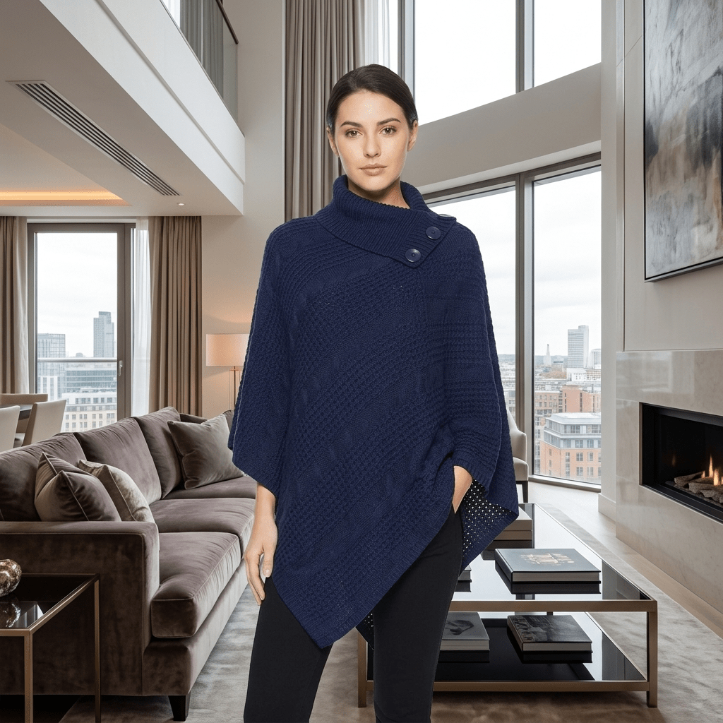 LUXE DIVA Women's 3-Button Cable Knit Poncho Wrap Shawl One Size Fits S-XL - LUXE DIVALUXE DIVA Women's 3-Button Cable Knit Poncho Wrap Shawl One Size Fits S-XLLUXE DIVALUXE DIVALD3ButPonchoNavy1SLUXE DIVA Women's 3-Button Cable Knit Poncho Wrap Shawl One Size Fits S-XLOne Size S-XLNavy