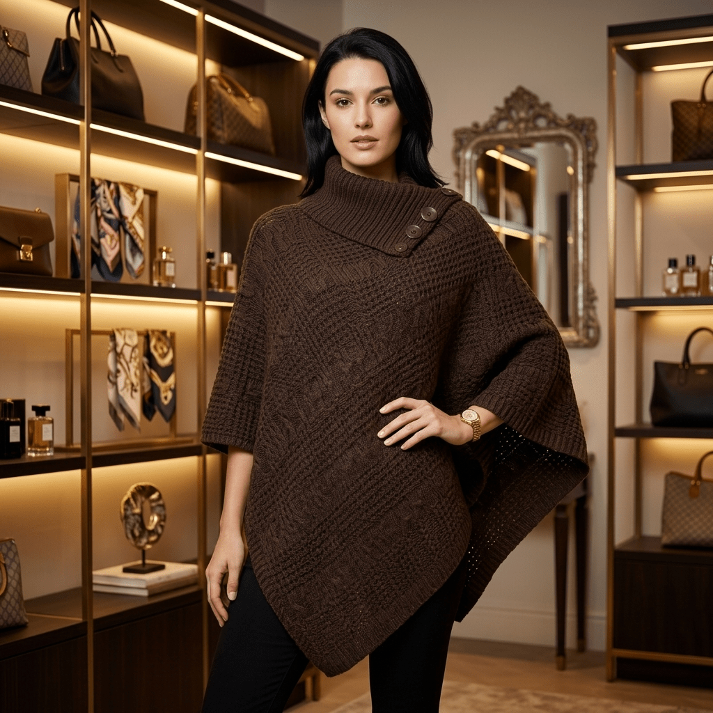 LUXE DIVA Women's 3-Button Cable Knit Poncho Wrap Shawl One Size Fits S-XL - LUXE DIVALUXE DIVA Women's 3-Button Cable Knit Poncho Wrap Shawl One Size Fits S-XLLUXE DIVALUXE DIVALD3ButPonchoBrown1SLUXE DIVA Women's 3-Button Cable Knit Poncho Wrap Shawl One Size Fits S-XLOne Size S-XLBrown