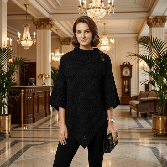 LUXE DIVA Women's 3-Button Cable Knit Poncho Wrap Shawl One Size Fits S-XL - LUXE DIVALUXE DIVA Women's 3-Button Cable Knit Poncho Wrap Shawl One Size Fits S-XLLUXE DIVALUXE DIVALD3ButPonchoBlack1SLUXE DIVA Women's 3-Button Cable Knit Poncho Wrap Shawl One Size Fits S-XLOne Size S-XLBlack