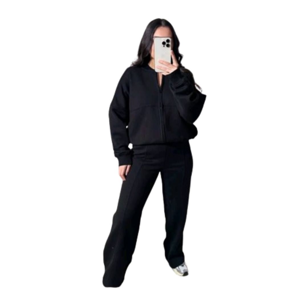 LUXE DIVA Womens Drop Shoulder Front Zip Plush Jacket Long Line Wide Leg Bottom Co - ord Set One Size Fits 8 - 14 - LUXE DIVALUXE DIVA Womens Drop Shoulder Front Zip Plush Jacket Long Line Wide Leg Bottom Co - ord Set One Size Fits 8 - 14CO - ORD SETLUXE DIVALUXE DIVA2PCFleeceBomberSetBlkSMLUXE DIVA Womens Drop Shoulder Front Zip Plush Jacket Long Line Wide Leg Bottom Co - ord Set One Size Fits 8 - 14SMBlack