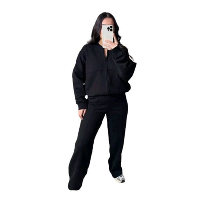 LUXE DIVA Womens Drop Shoulder Front Zip Plush Jacket Long Line Wide Leg Bottom Co - ord Set One Size Fits 8 - 14 - LUXE DIVALUXE DIVA Womens Drop Shoulder Front Zip Plush Jacket Long Line Wide Leg Bottom Co - ord Set One Size Fits 8 - 14CO - ORD SETLUXE DIVALUXE DIVA2PCFleeceBomberSetBlkSMLUXE DIVA Womens Drop Shoulder Front Zip Plush Jacket Long Line Wide Leg Bottom Co - ord Set One Size Fits 8 - 14SMBlack